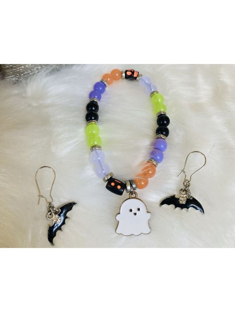 Halloween Ghost Charm Bracelet Bat Earrings Jewelry Set